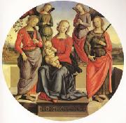 Pietro Perugino The Virgin and child Surrounded by Two Angels (mk05) Norge oil painting reproduction